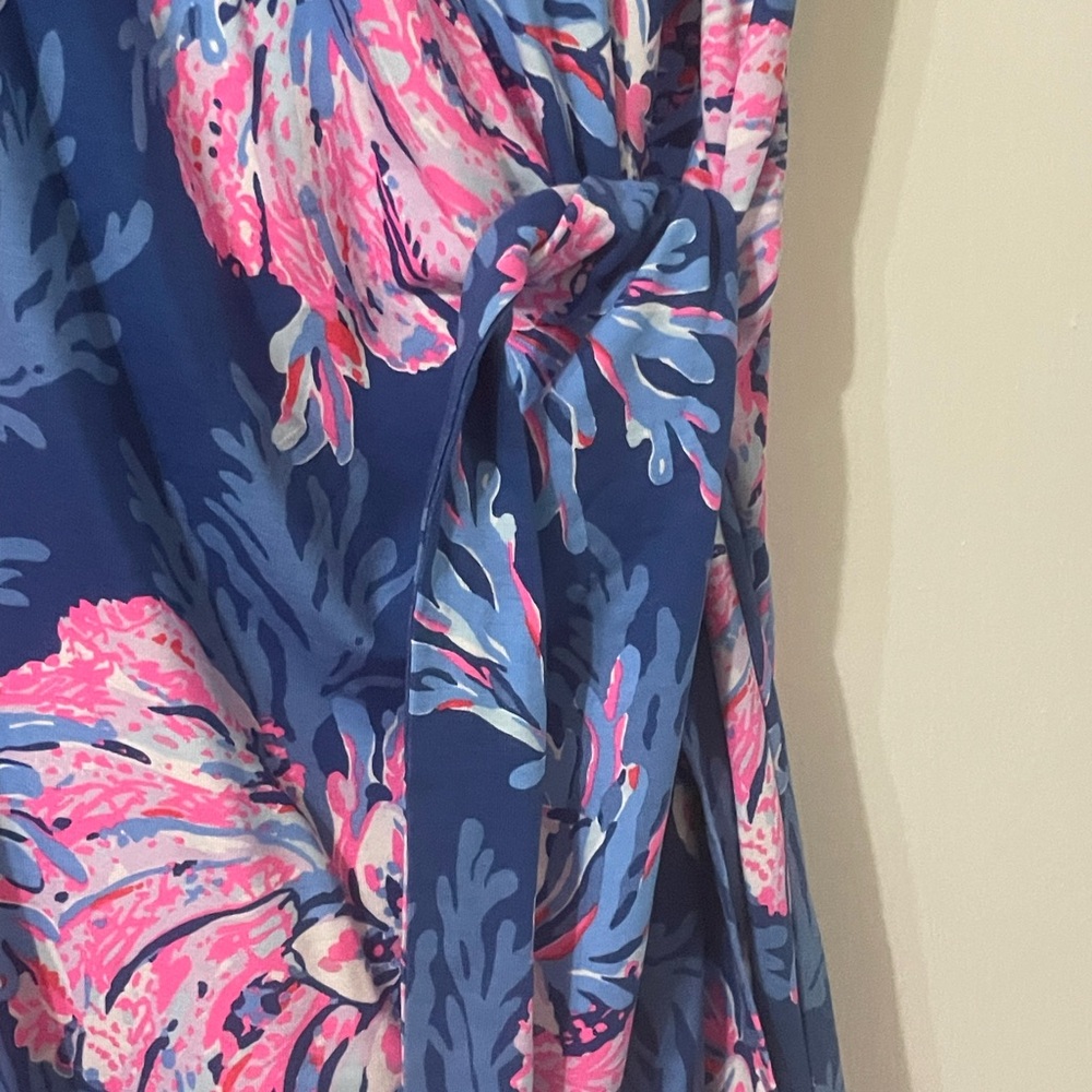 NWT Lilly PulitzerBryson dress with ruched tie on side.Blue & Pink Floral Dress - Picture 3 of 5
